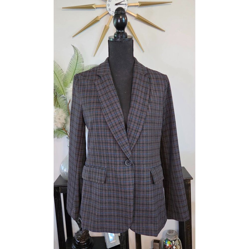 NWOT Ana Plaid Blazer-Brown/Blue Windowpane Check-Size XS